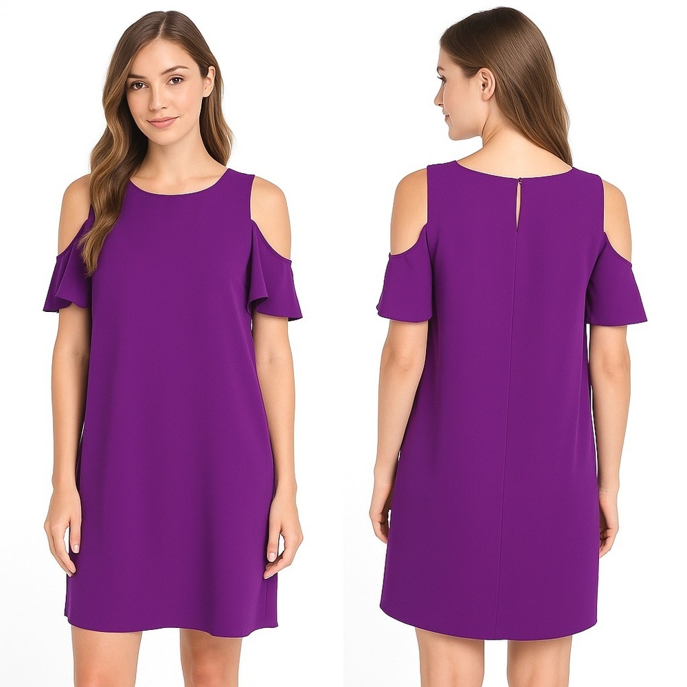 Gianni Bini Dress Small Purple Cold Shoulder Button‎ Keyhole Chic Feminine Sleek